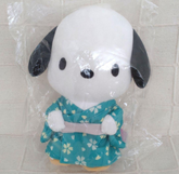 This is a very hard to find, limited edition plushie featuring Pochacco in an amazing traditional blue patterned kimono! We cannot guarantee that we will get any more in stock. 
Sweet and peppy Pochacco, charming generations of admirers for decades, appears as a high quality plush in traditional Japanese kimono! A lovely blue-green teal color brings a sophisticated but playful energt. Sanrio collectors, grab this limited edition Pochacco Kimono Plushie while the opportunity exists!